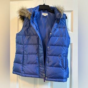 Brand new Talbots royal blue vest with fur lining on the hood - Size Small
